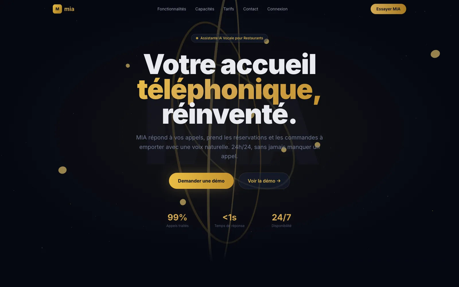 Aperçu du site MIA — assistante vocale intelligente pour restaurants